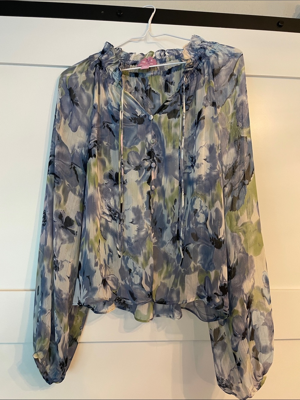 Muse Republic Clothing Lightweight Sheer Floral Peasant Blouse L